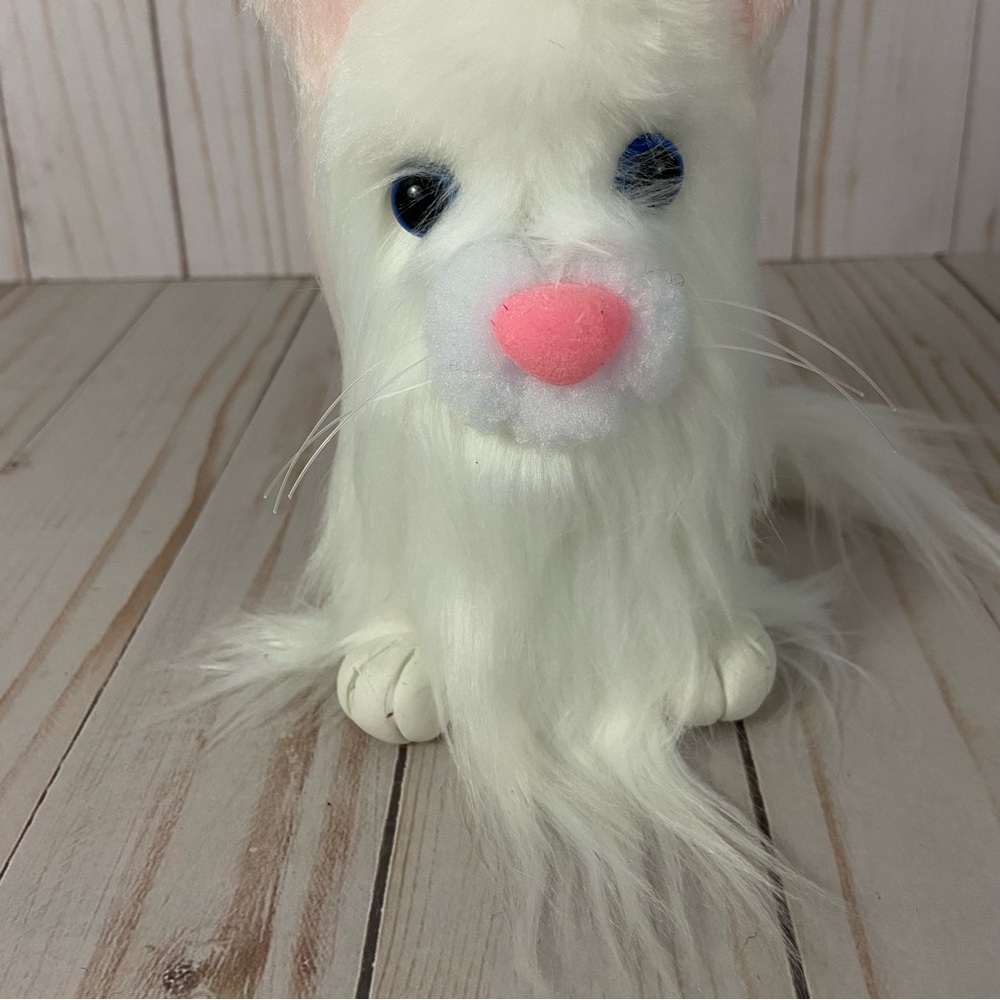 Handmade Plush White Cat Faux Fur Kitty 6” Blue Eyes Decor Cat Lover Gift - Picture 4 of 9